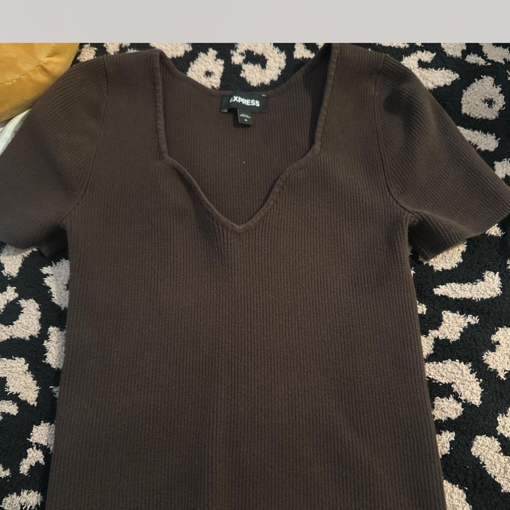 Express Chocolate Ribbed Knit Tee